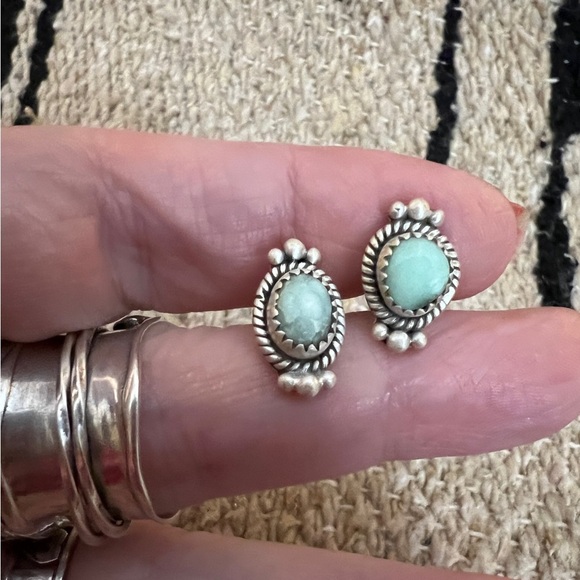 ❤️ Paloma Turquoise Navajo Southwestern Brushed 925 Stud Earrings Closed Back 4G - Picture 6 of 15